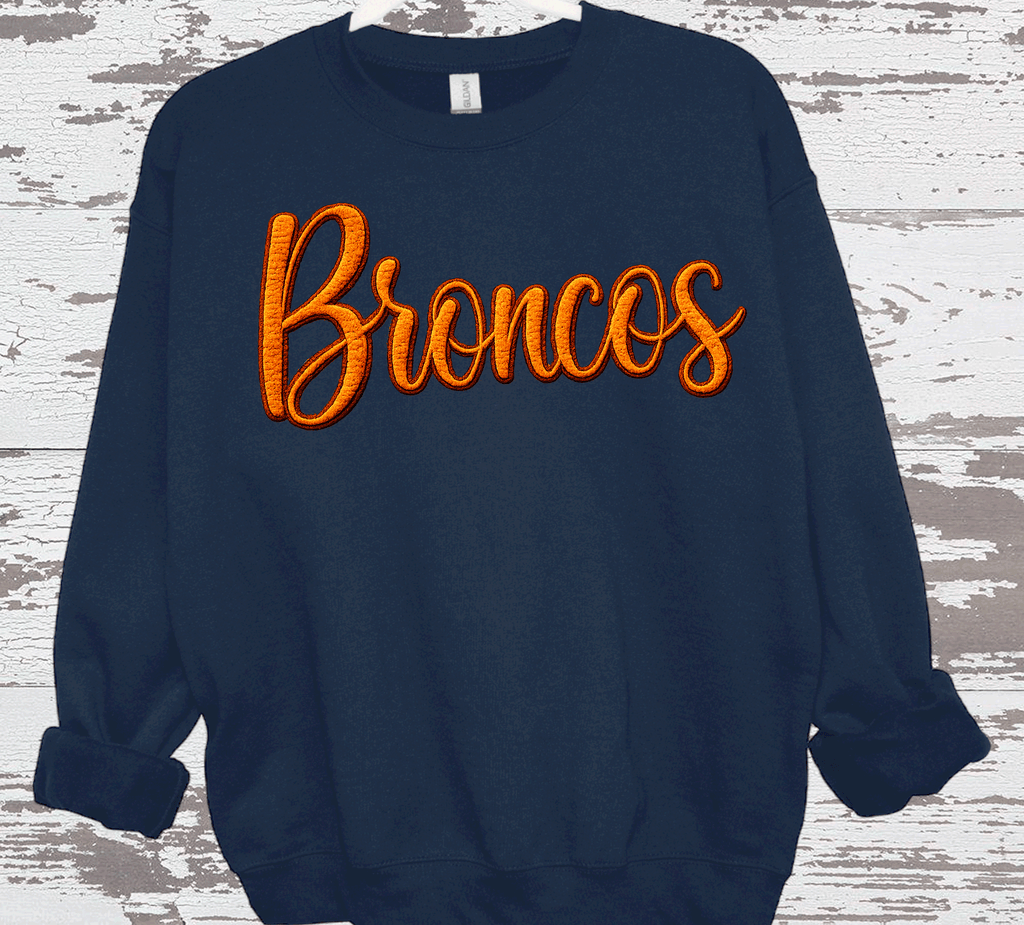 Broncos Faux Embroidery Yarn Denver 3D Sweatshirts embossed: White / Gildan T-Shirt / Unisex Large