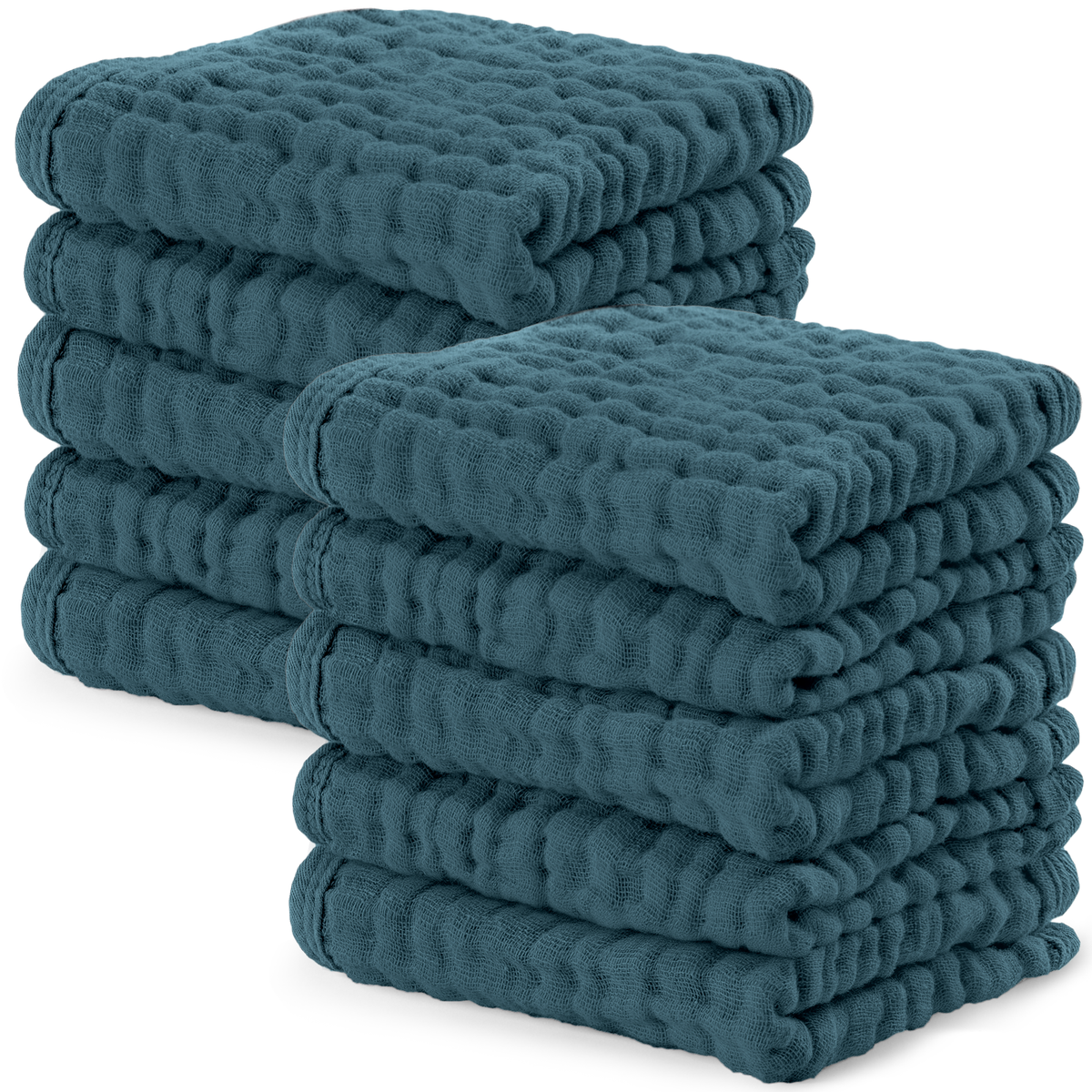 Muslin Baby Washcloths, Soft 10"x10" Cotton by Comfy Cubs: Pacific Blue / 6-Pack 10”X10”