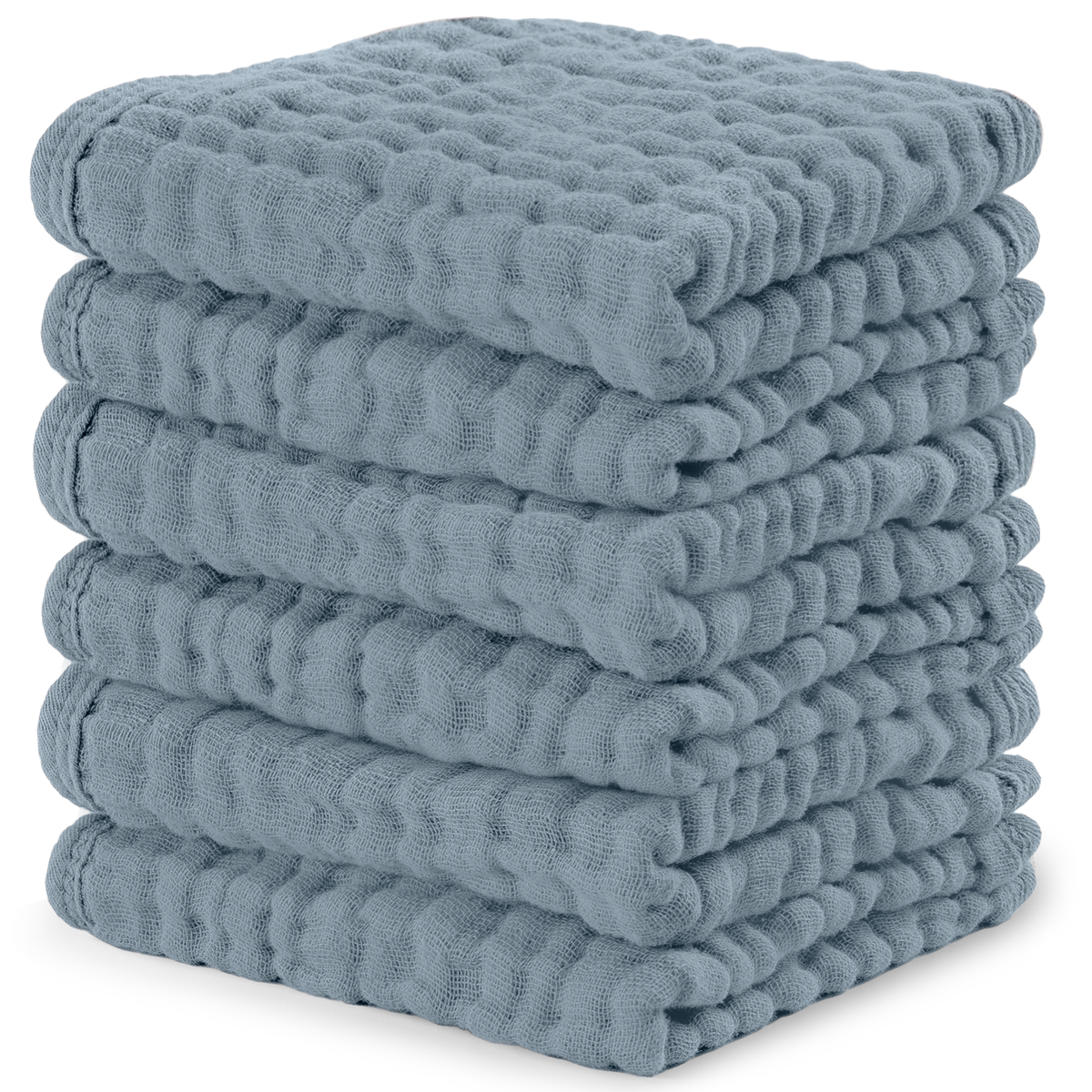 Muslin Baby Washcloths, Soft 10"x10" Cotton by Comfy Cubs: Pacific Blue / 6-Pack 10”X10”