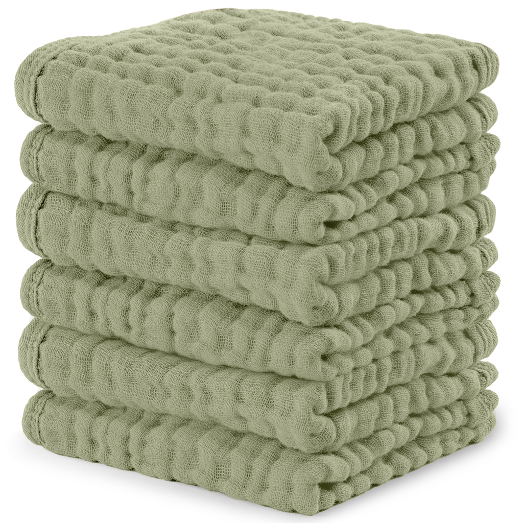 Muslin Baby Washcloths, Soft 10"x10" Cotton by Comfy Cubs: Pacific Blue / 6-Pack 10”X10”