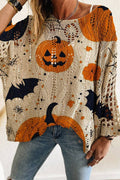 Halloween Themed Knit Blouse: ORANGE / L
