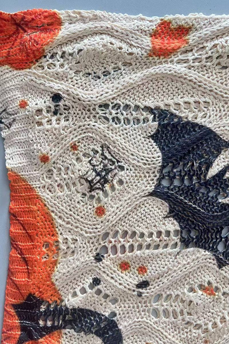 Halloween Themed Knit Blouse: ORANGE / L
