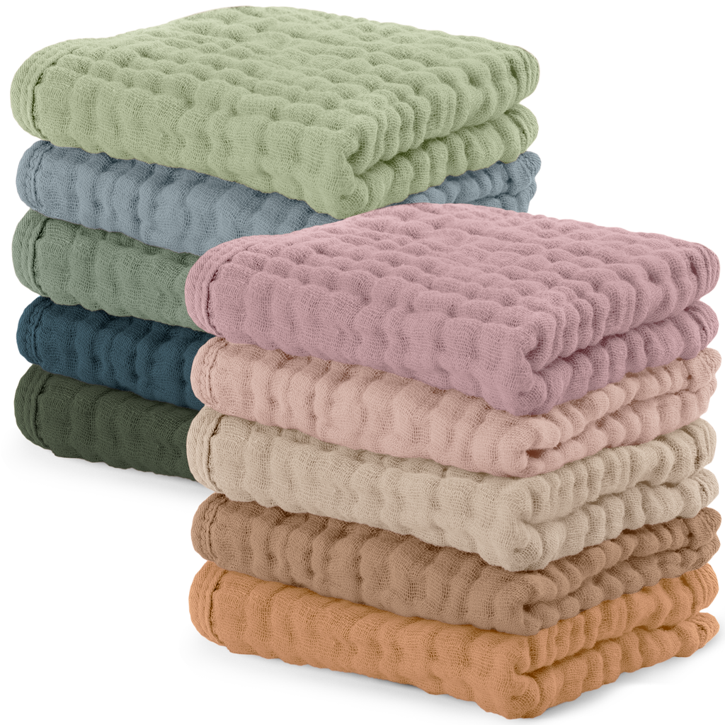 Muslin Baby Washcloths, Soft 10"x10" Cotton by Comfy Cubs: Pacific Blue / 6-Pack 10”X10”