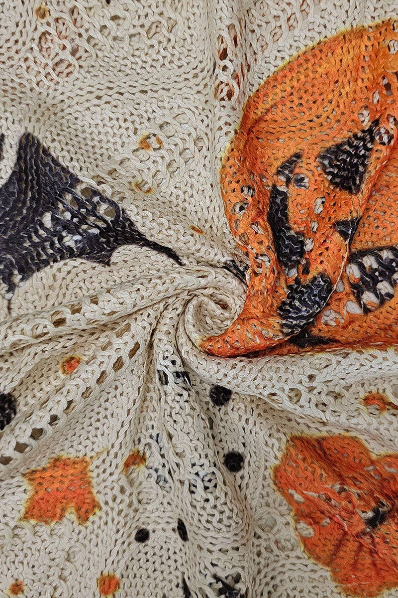 Halloween Themed Knit Blouse: ORANGE / L