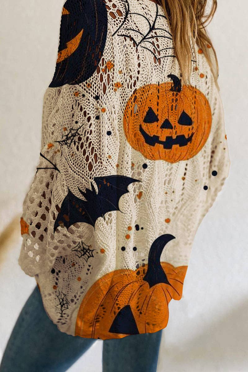 Halloween Themed Knit Blouse: ORANGE / L
