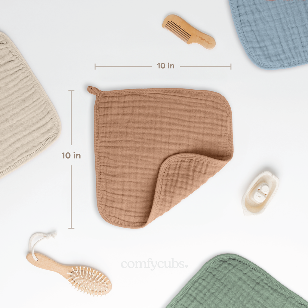 Muslin Baby Washcloths, Soft 10"x10" Cotton by Comfy Cubs: Pacific Blue / 6-Pack 10”X10”