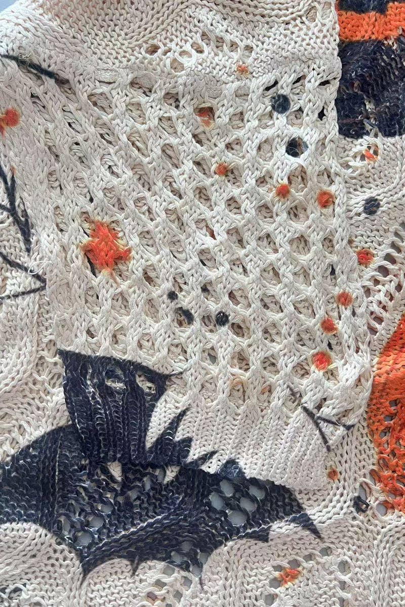 Halloween Themed Knit Blouse: ORANGE / L