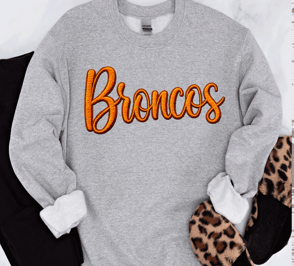 Broncos Faux Embroidery Yarn Denver 3D Sweatshirts embossed: White / Gildan T-Shirt / Unisex Large