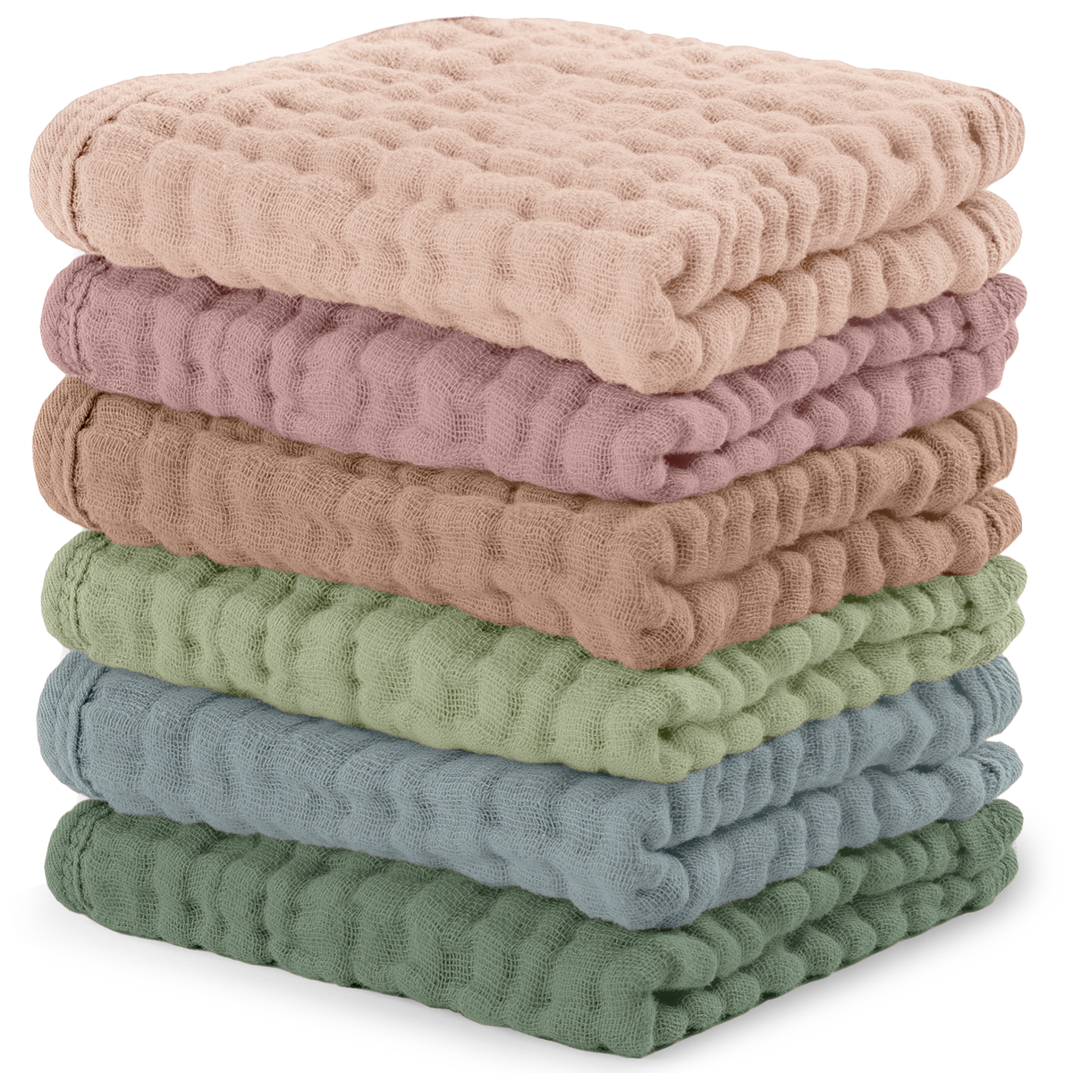 Muslin Baby Washcloths, Soft 10"x10" Cotton by Comfy Cubs: Pacific Blue / 6-Pack 10”X10”