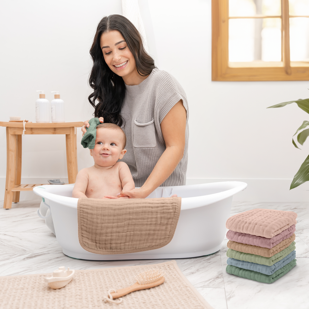 Muslin Baby Washcloths, Soft 10"x10" Cotton by Comfy Cubs: Pacific Blue / 6-Pack 10”X10”